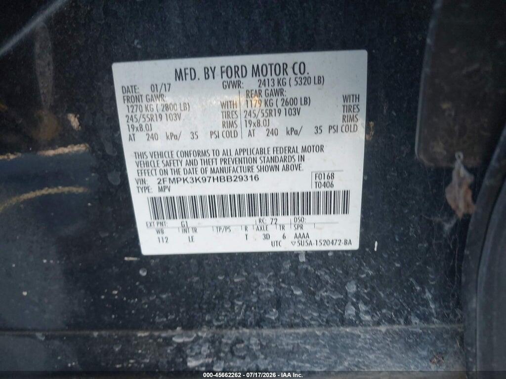 2FMPK3K97HBB29316 2017 FORD EDGE photo no. 9