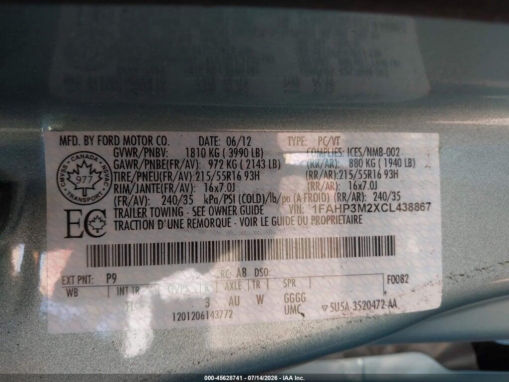 1FAHP3M2XCL438867 2012 FORD FOCUS photo no. 9