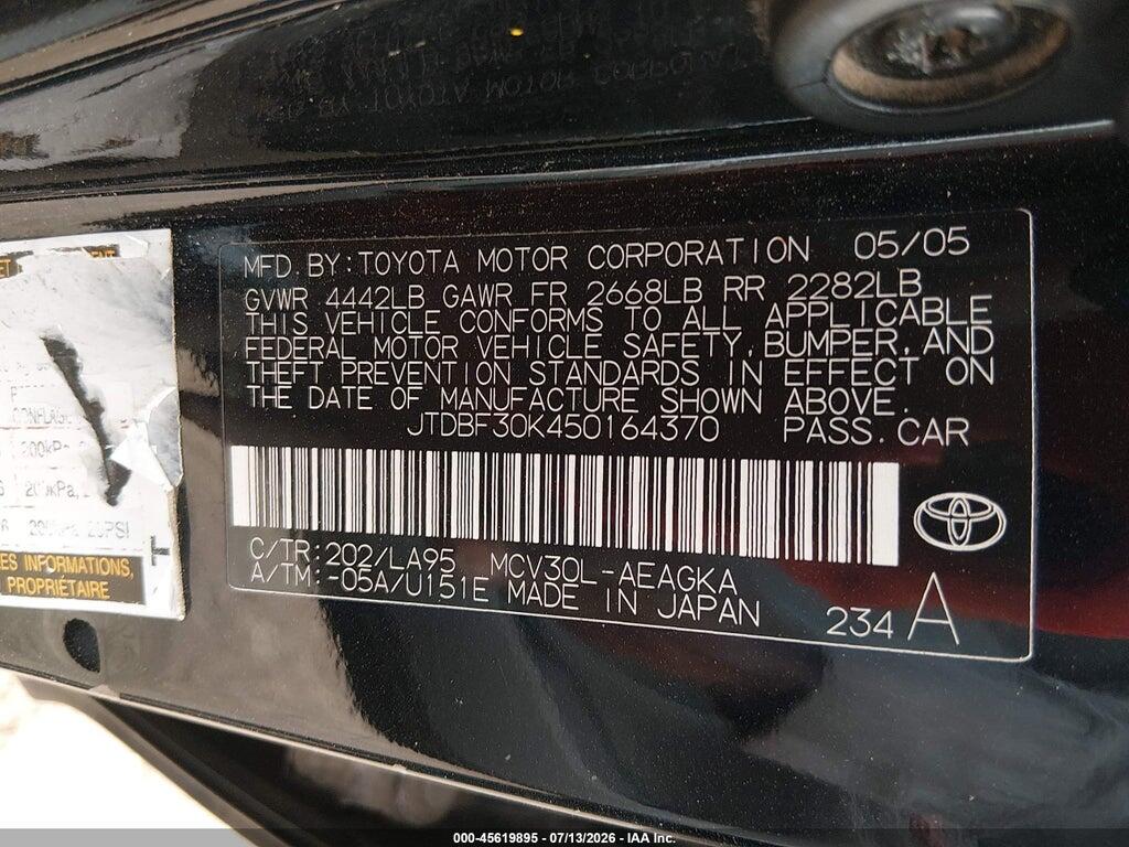 JTDBF30K450164370 2005 TOYOTA CAMRY photo no. 9