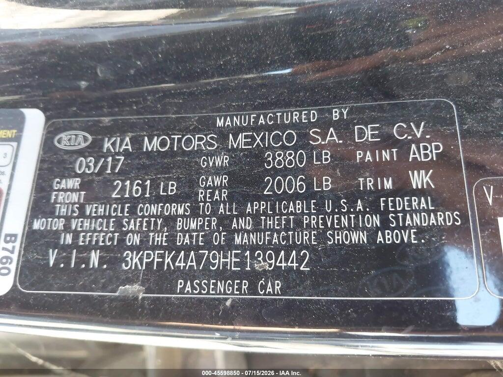 3KPFK4A79HE139442 2017 KIA FORTE photo no. 9