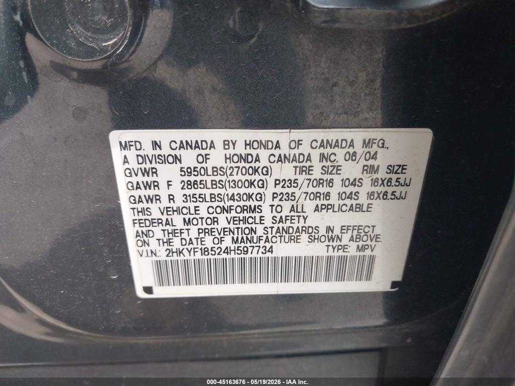 2HKYF18524H597734 2004 HONDA PILOT photo no. 9
