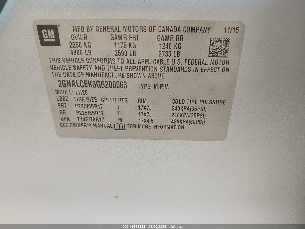 2GNALCEK3G6200063 2016 CHEVROLET EQUINOX photo no. 9