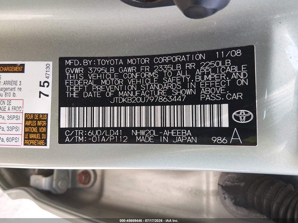 JTDKB20U797863447 2009 TOYOTA PRIUS photo no. 9