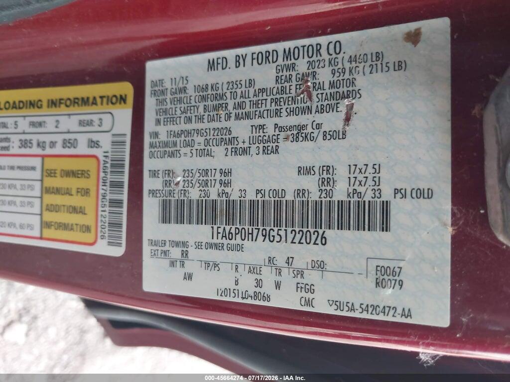 1FA6P0H79G5122026 2016 FORD FUSION photo no. 9