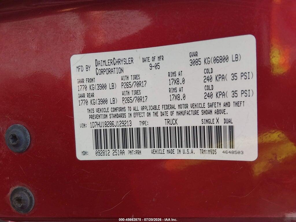 1D7HU18286J129213 2006 DODGE RAM 1500 photo no. 9