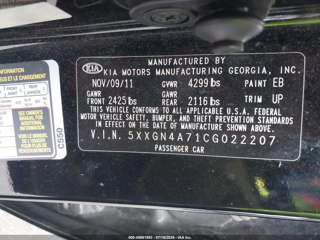 5XXGN4A71CG022207 2012 KIA OPTIMA photo no. 9