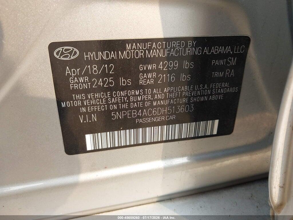 5NPEB4AC6DH513603 2013 HYUNDAI SONATA photo no. 9