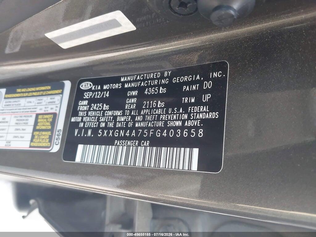5XXGN4A75FG403658 2015 KIA OPTIMA photo no. 9