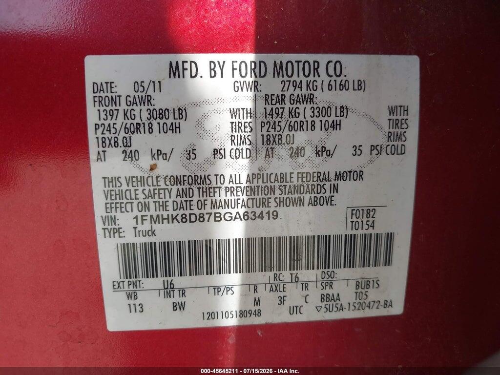 1FMHK8D87BGA63419 2011 FORD EXPLORER photo no. 9