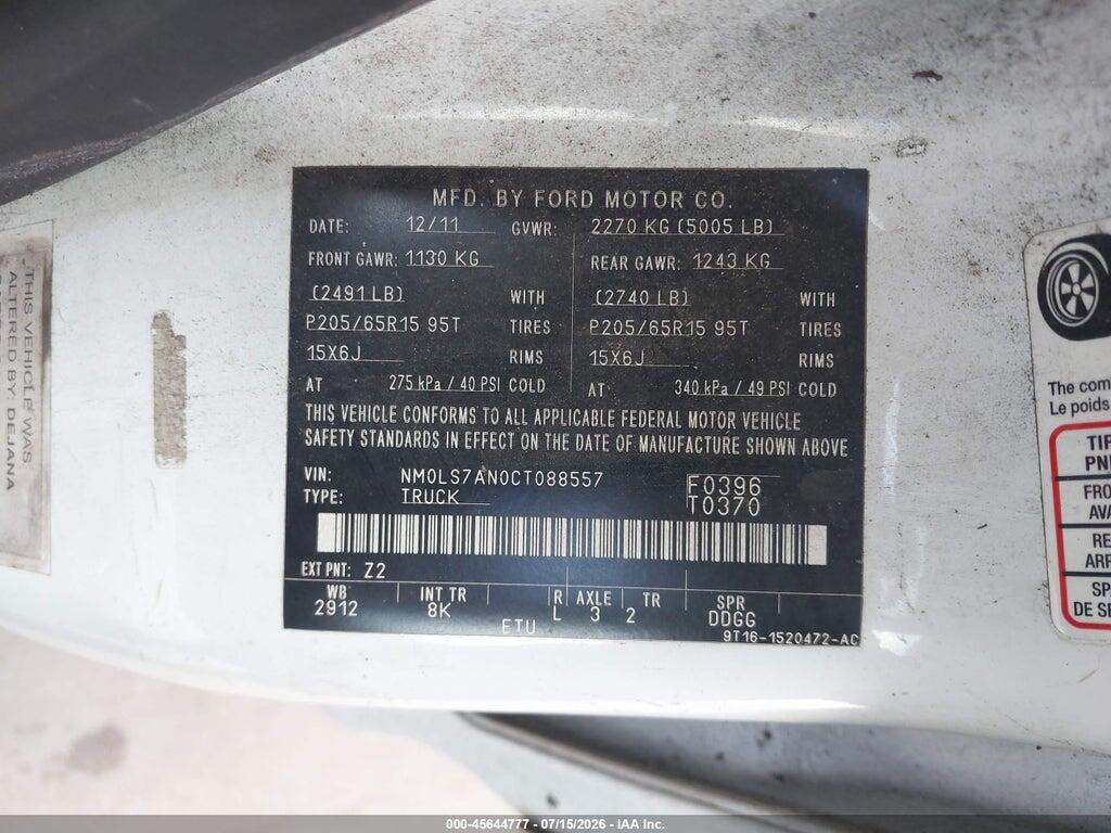 NM0LS7AN0CT088557 2012 FORD TRANSIT CONNECT photo no. 9