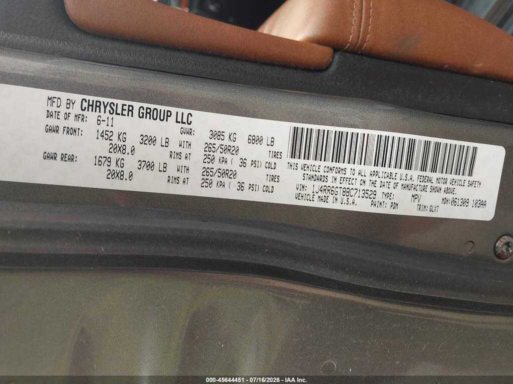 1J4RR6GT8BC713529 2011 JEEP GRAND CHEROKEE photo no. 9