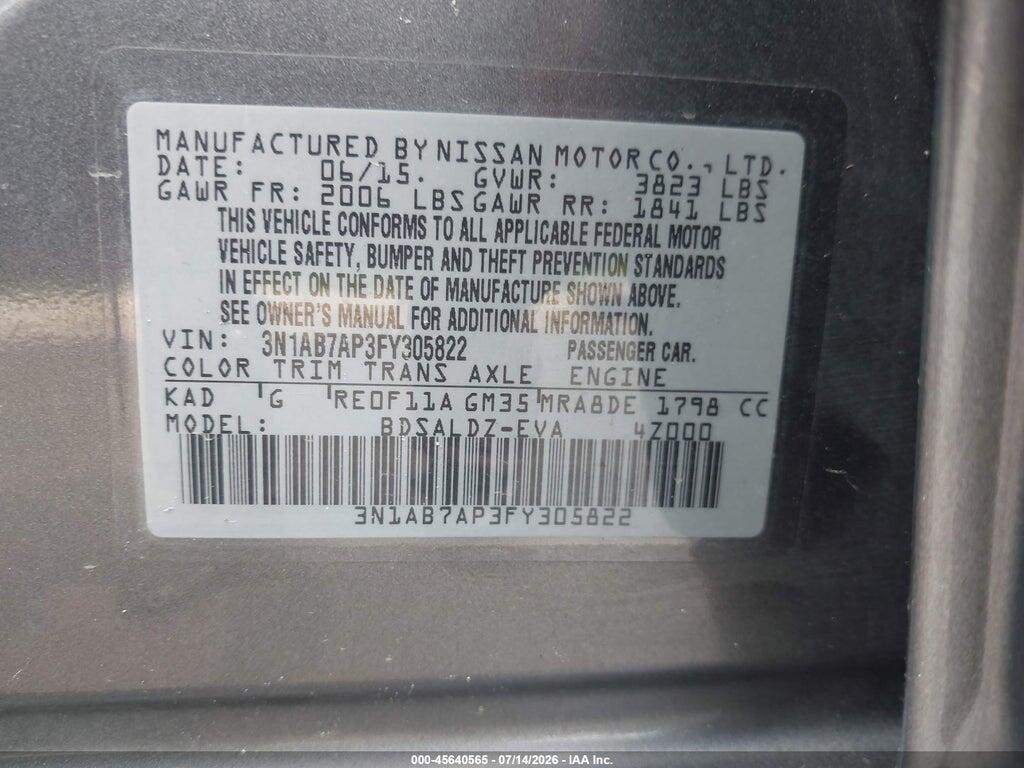 3N1AB7AP3FY305822 2015 NISSAN SENTRA photo no. 9