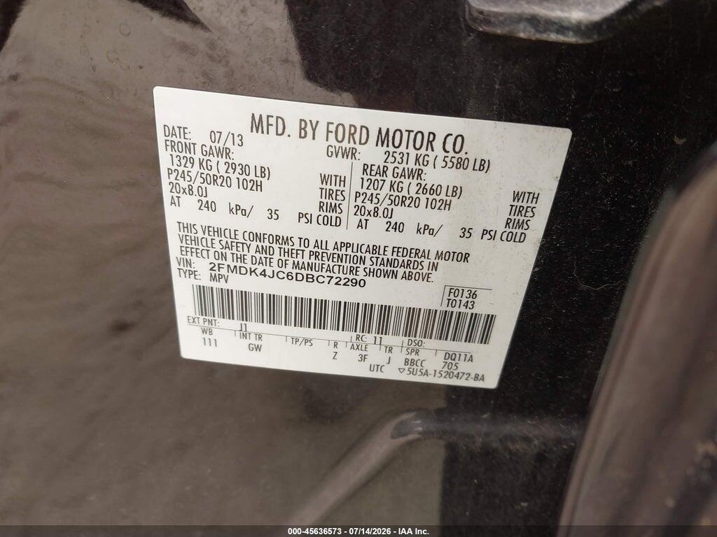 2FMDK4JC6DBC72290 2013 FORD EDGE photo no. 9
