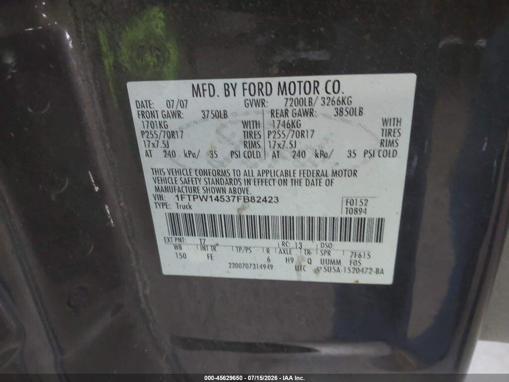 1FTPW14537FB82423 2007 FORD F-150 photo no. 9