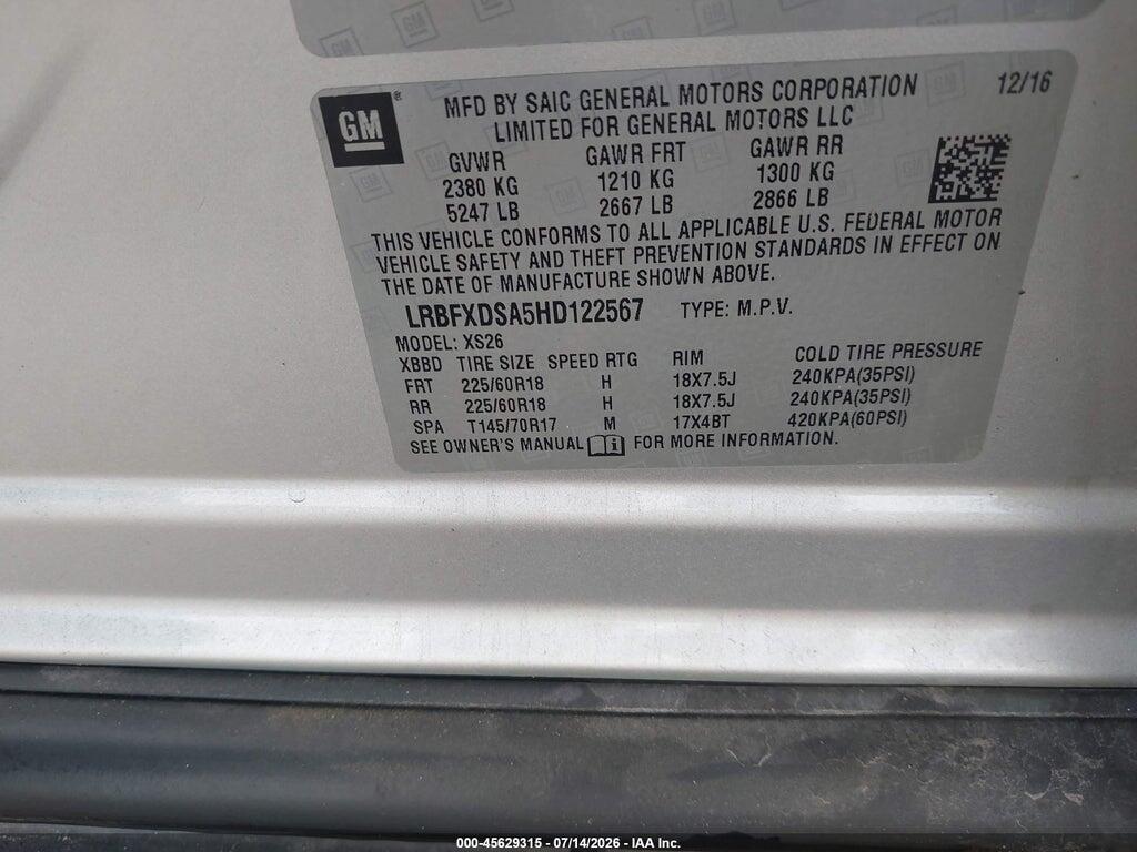 LRBFXDSA5HD122567 2017 BUICK ENVISION photo no. 9
