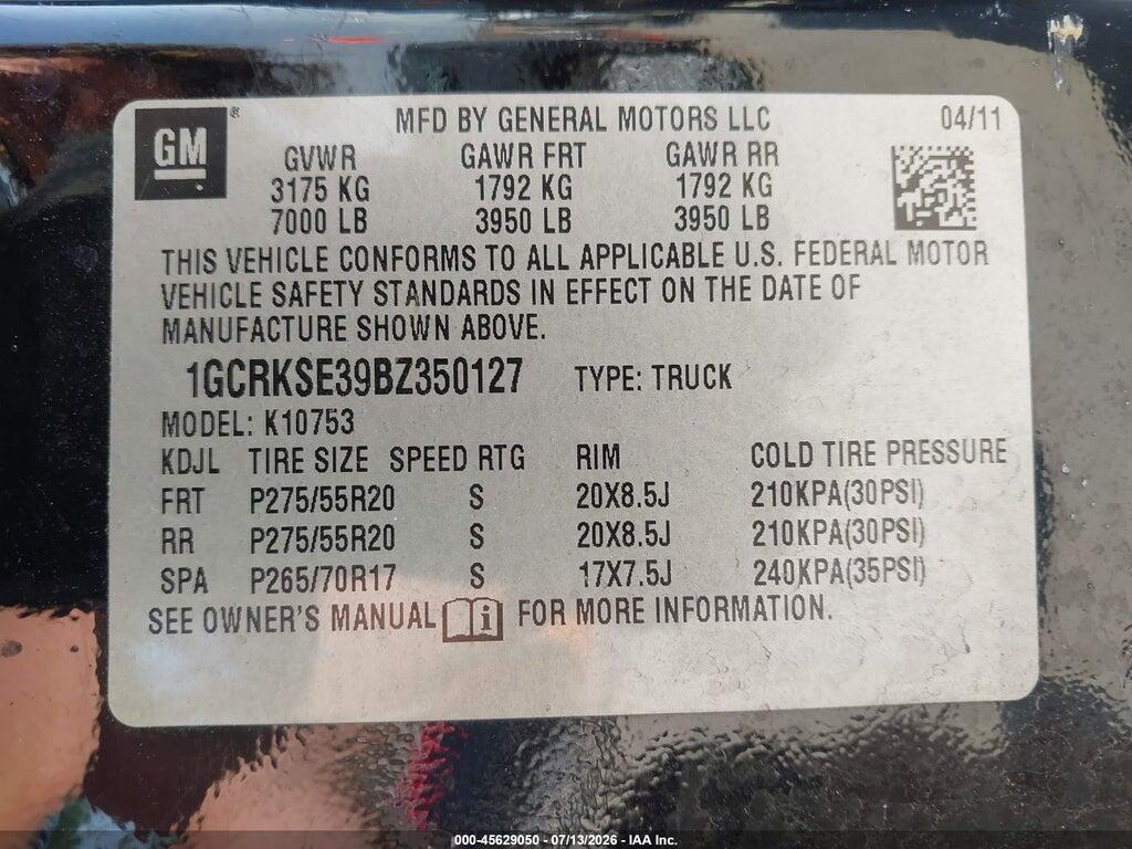 1GCRKSE39BZ350127 2011 CHEVROLET SILVERADO 1500 photo no. 9