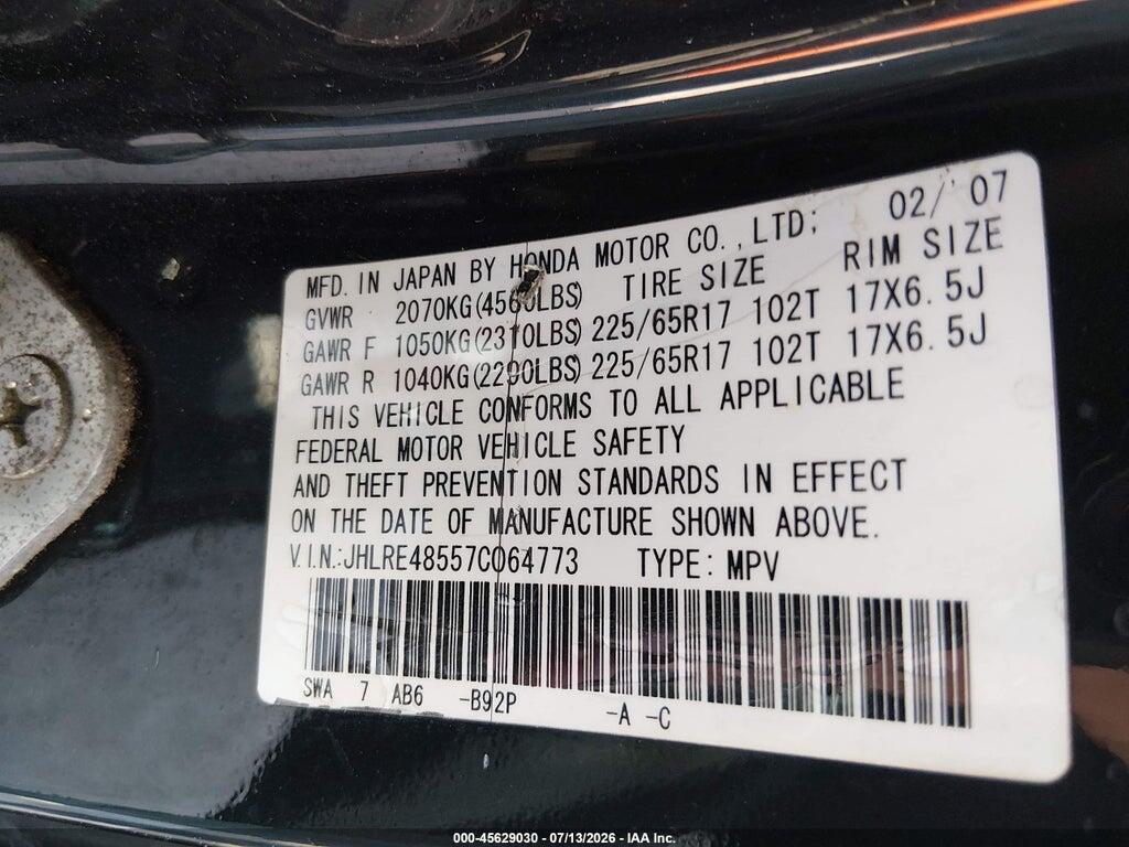 JHLRE48557C064773 2007 HONDA CR-V photo no. 9
