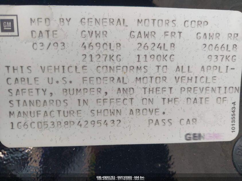 1G6CD53B8P4295432 1993 CADILLAC DEVILLE photo no. 9