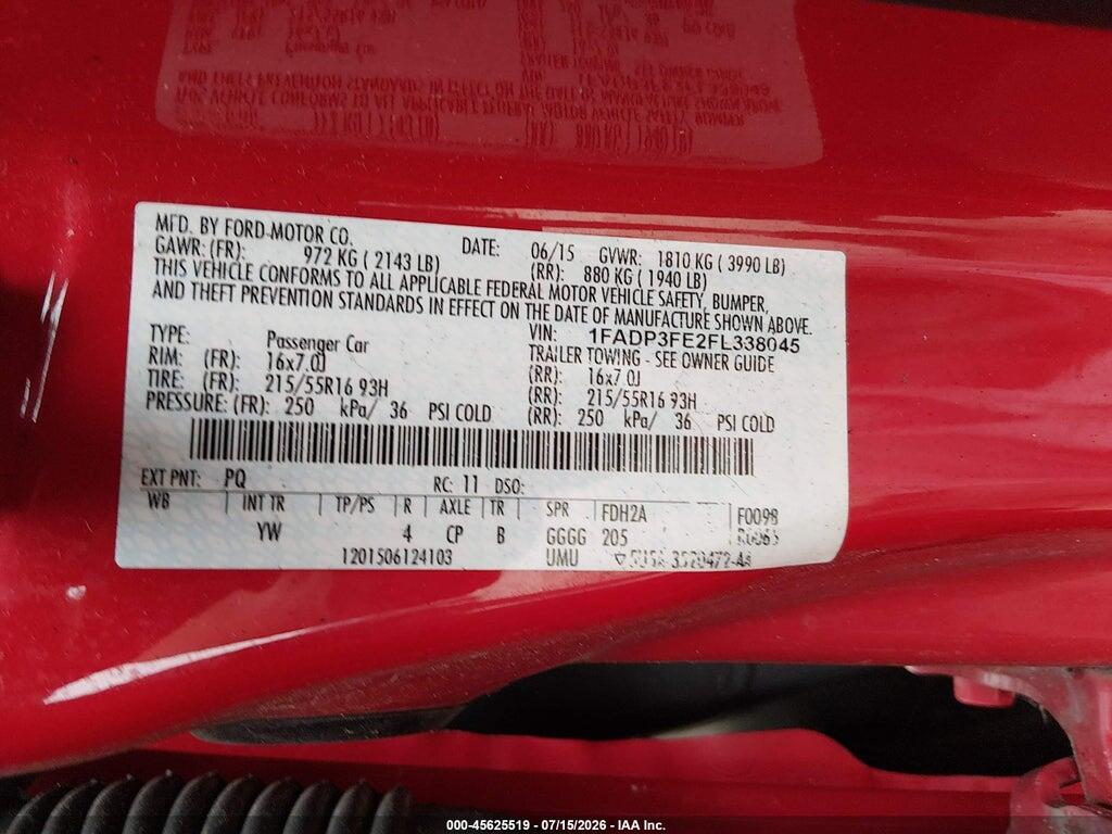 1FADP3FE2FL338045 2015 FORD FOCUS photo no. 9