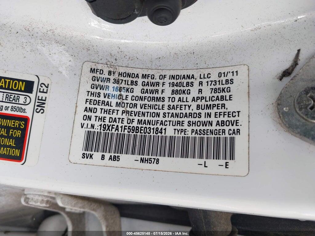 19XFA1F59BE031841 2011 HONDA CIVIC photo no. 9