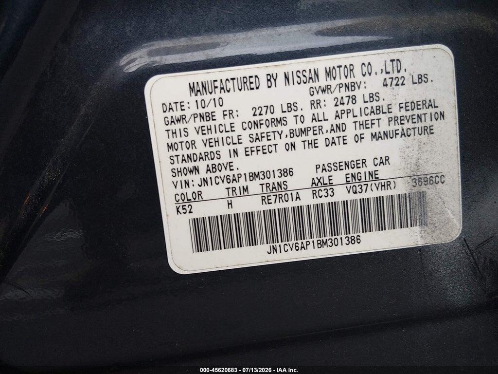 JN1CV6AP1BM301386 2011 INFINITI G37 photo no. 9