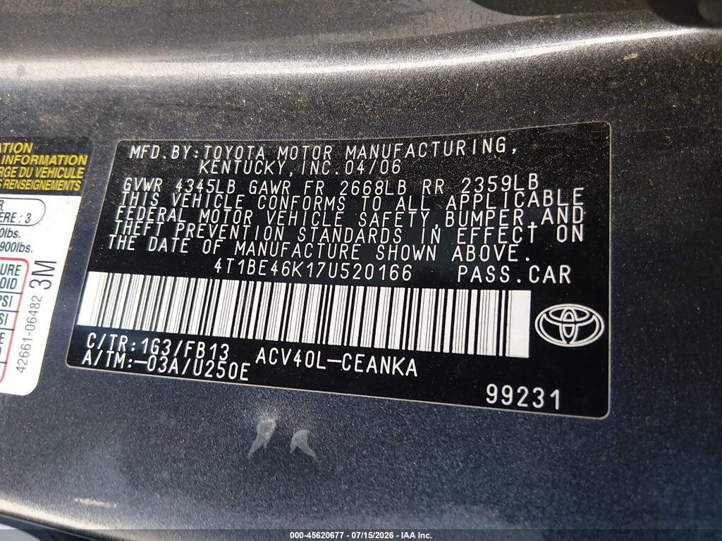 4T1BE46K17U520166 2007 TOYOTA CAMRY photo no. 9
