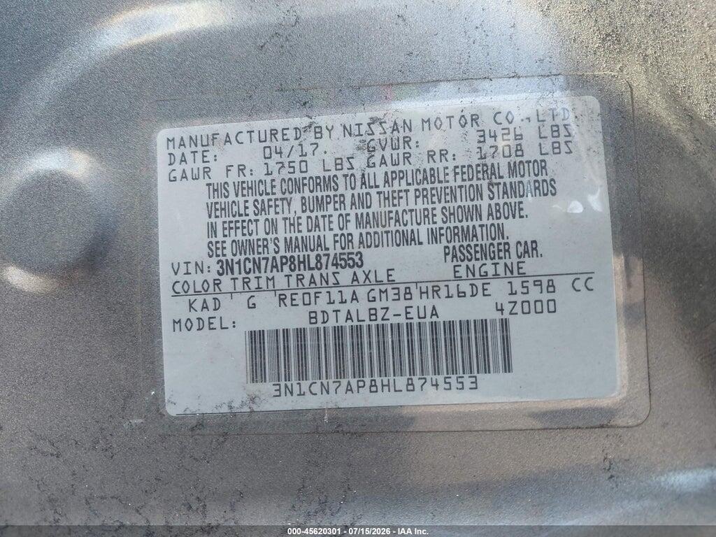 3N1CN7AP8HL874553 2017 NISSAN VERSA photo no. 9