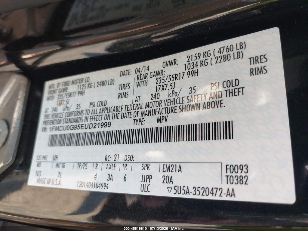 1FMCU0G95EUD21999 2014 FORD ESCAPE photo no. 9