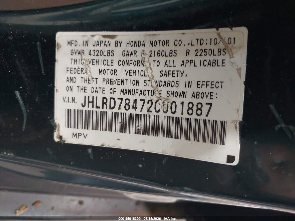 JHLRD78472C001887 2002 HONDA CR-V photo no. 9