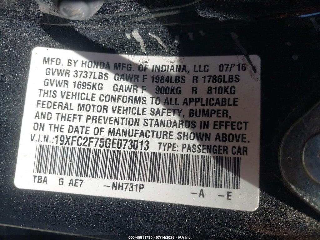 19XFC2F75GE073013 2016 HONDA CIVIC photo no. 9