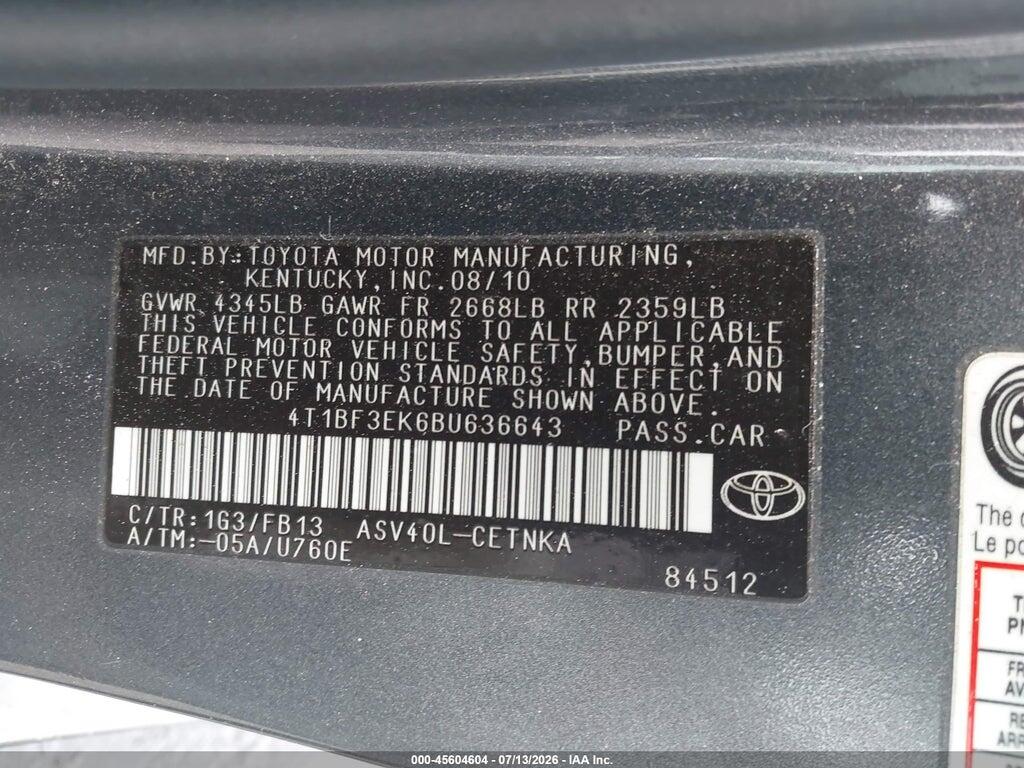 4T1BF3EK6BU636643 2011 TOYOTA CAMRY photo no. 9