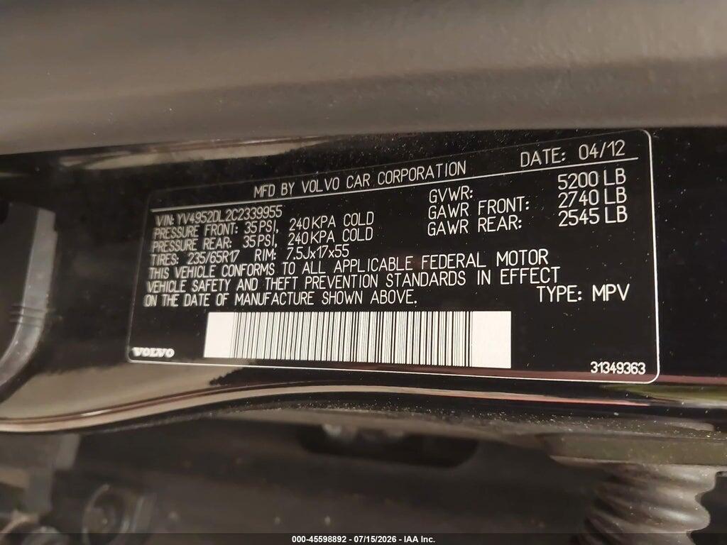 YV4952DL2C2339955 2012 VOLVO XC60 photo no. 9