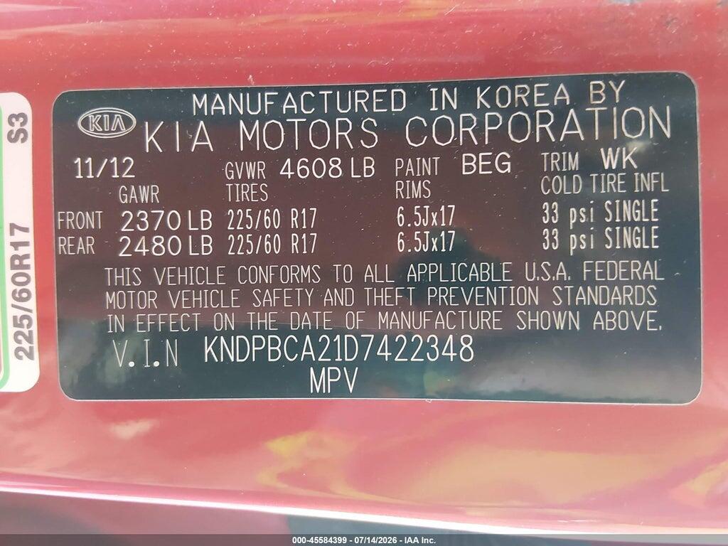 KNDPBCA21D7422348 2013 KIA SPORTAGE photo no. 9
