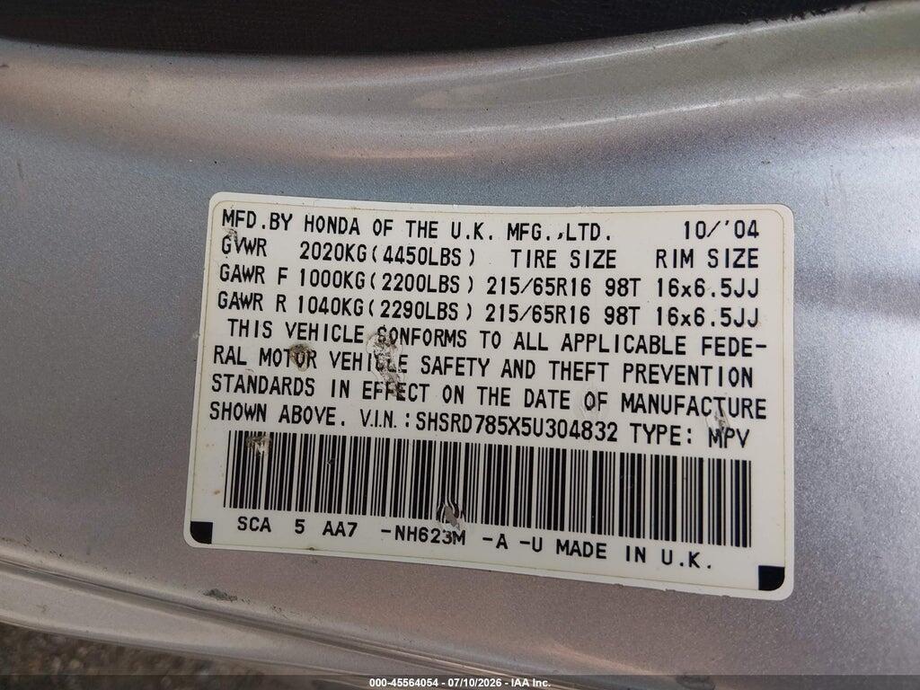 SHSRD785X5U304832 2005 HONDA CR-V photo no. 9