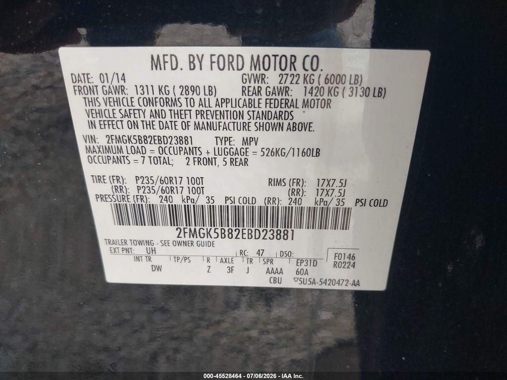 2FMGK5B82EBD23881 2014 FORD FLEX photo no. 9