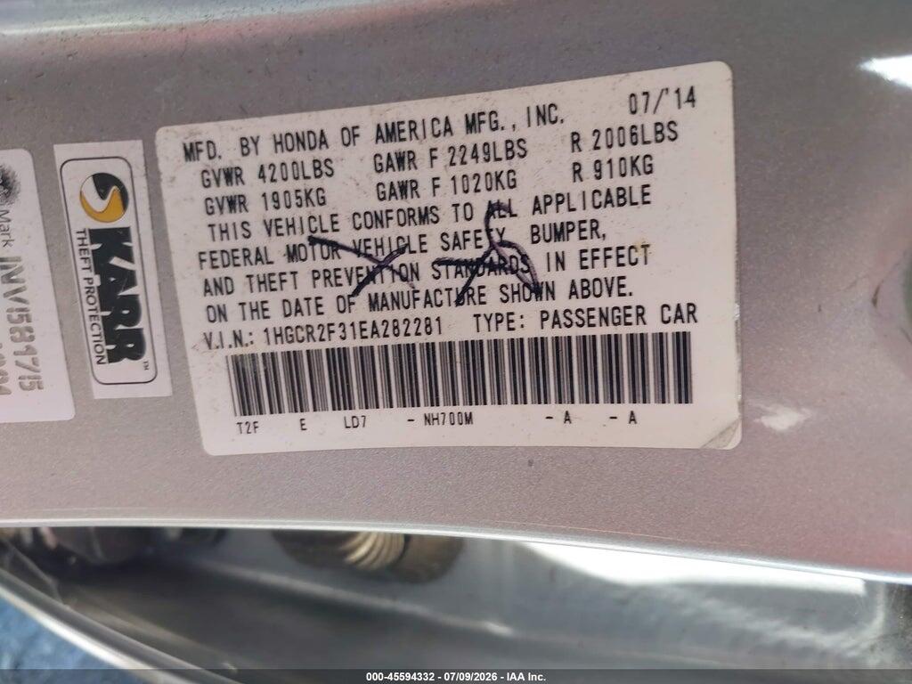 1HGCR2F31EA282281 2014 HONDA ACCORD photo no. 9