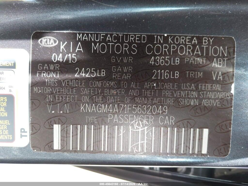 KNAGM4A71F5632049 2015 KIA OPTIMA photo no. 9