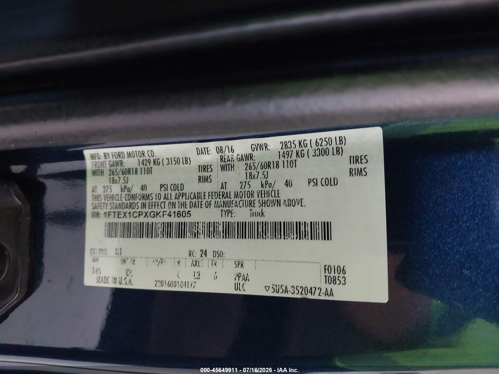 1FTEX1CPXGKF41605 2016 FORD F-150 photo no. 9