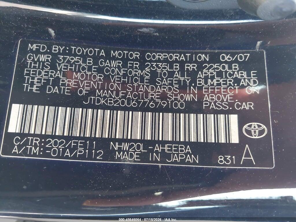 JTDKB20U677679100 2007 TOYOTA PRIUS photo no. 9