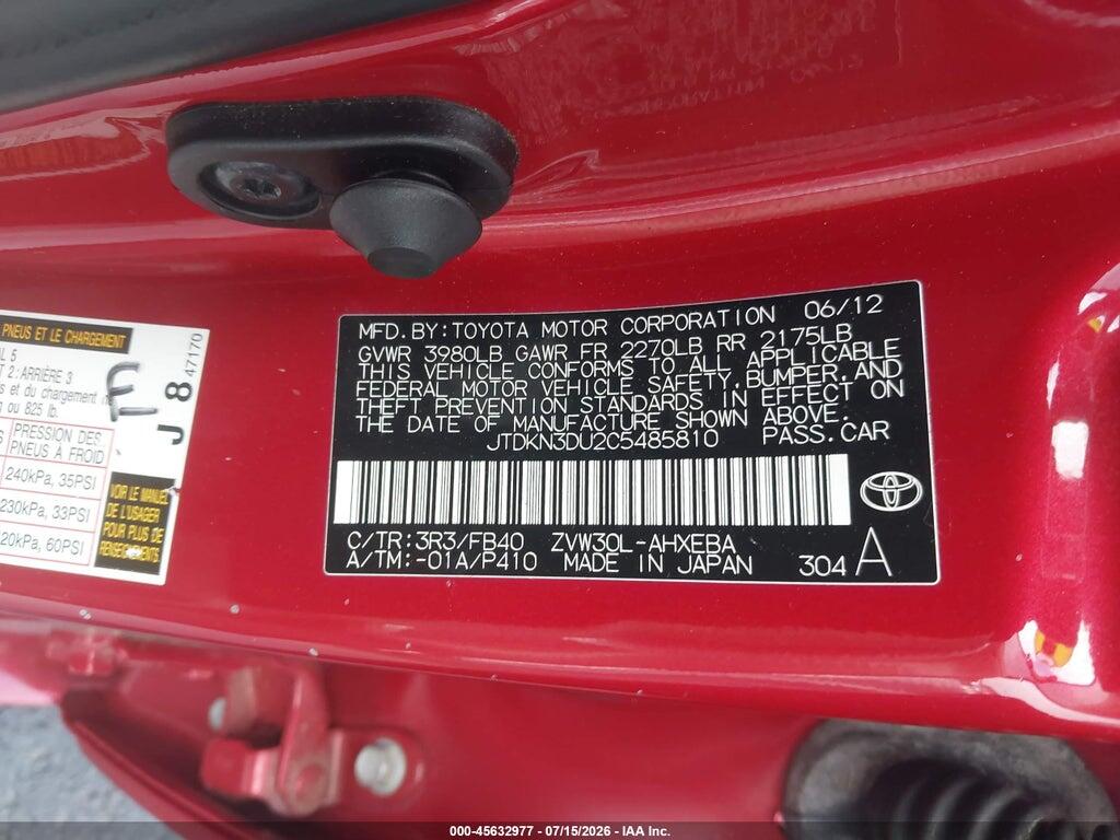 JTDKN3DU2C5485810 2012 TOYOTA PRIUS photo no. 9