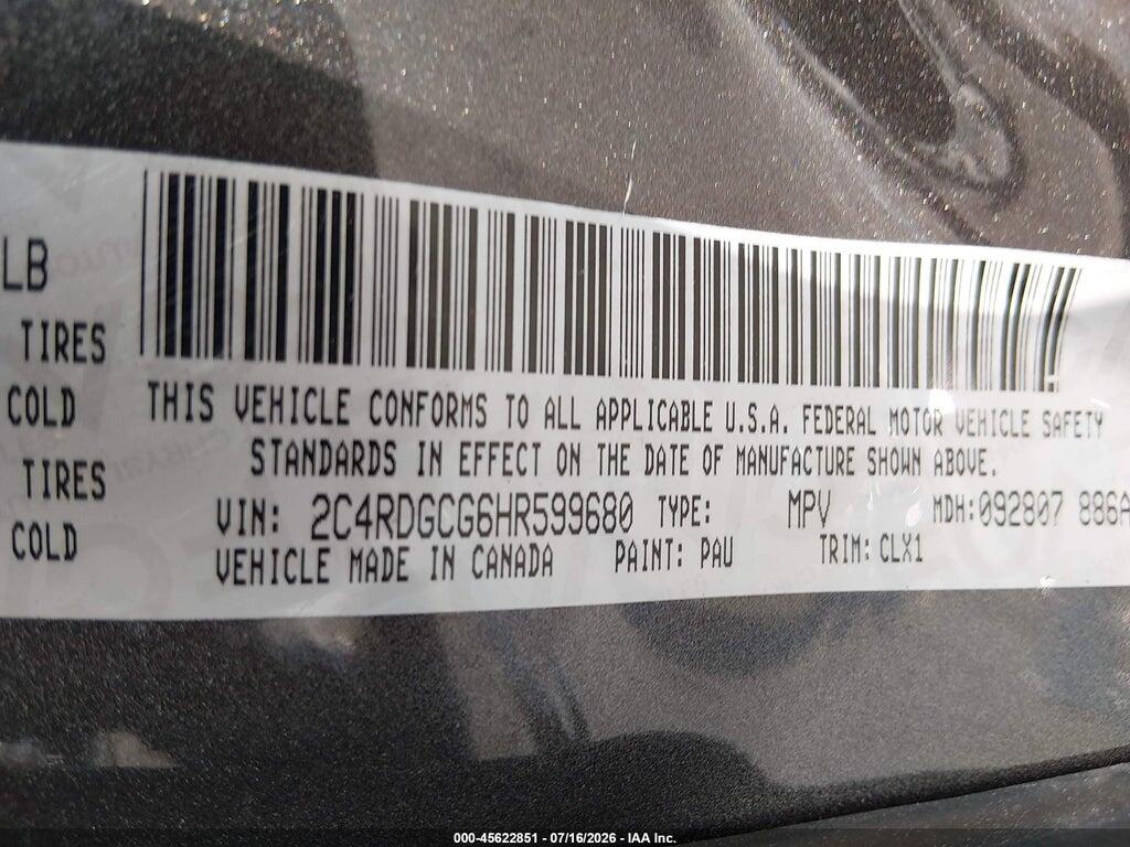 2C4RDGCG6HR599680 2017 DODGE GRAND CARAVAN photo no. 9
