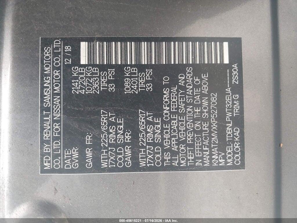 KNMAT2MVXKP527082 2019 NISSAN ROGUE photo no. 9