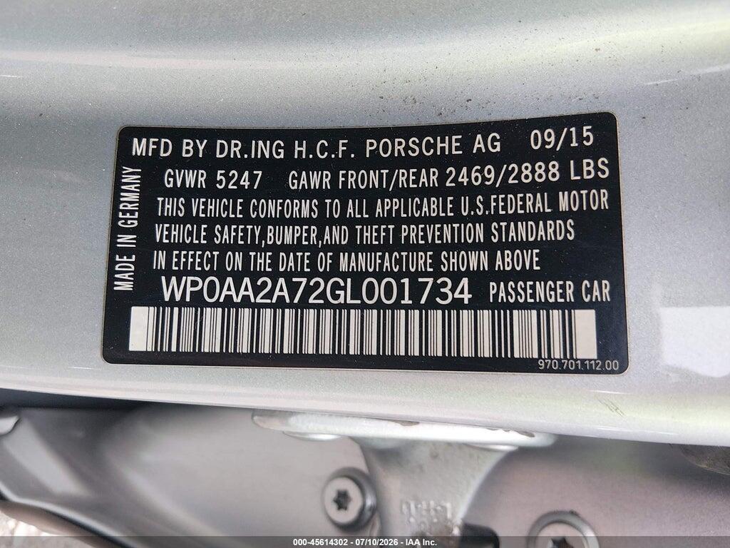 WP0AA2A72GL001734 2016 PORSCHE PANAMERA photo no. 9