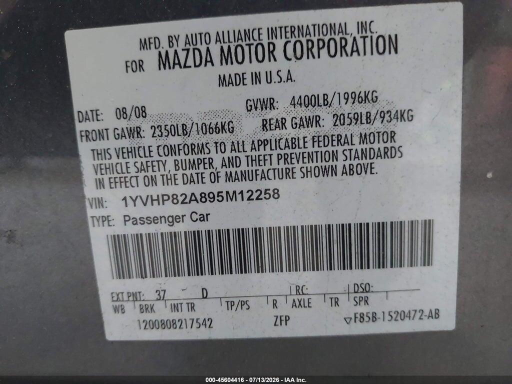 1YVHP82A895M12258 2009 MAZDA MAZDA6 photo no. 9
