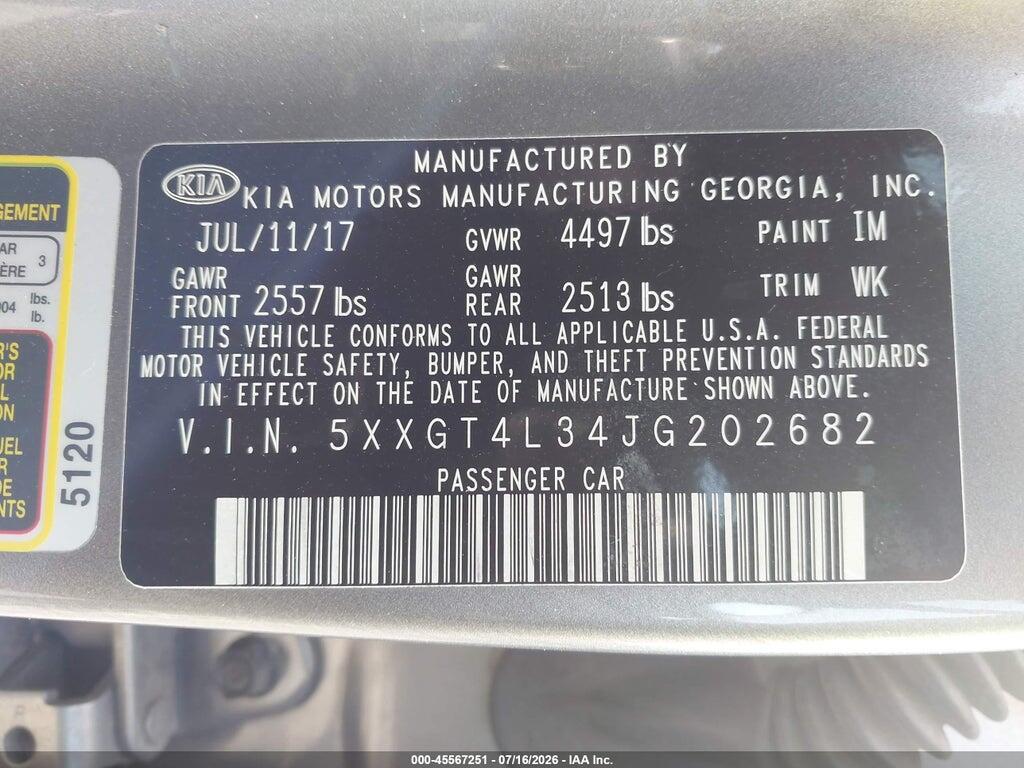 5XXGT4L34JG202682 2018 KIA OPTIMA photo no. 9
