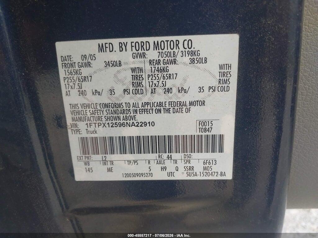 1FTPX12596NA22910 2006 FORD F-150 photo no. 9