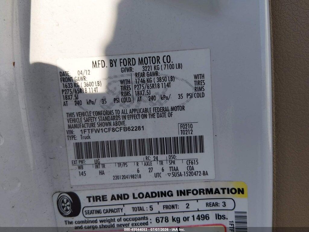 1FTFW1CF8CFB62281 2012 FORD F-150 photo no. 9