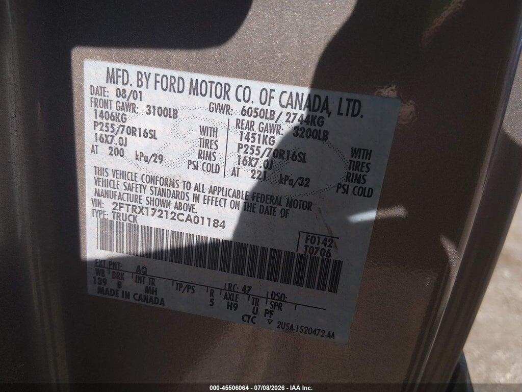 2FTRX17212CA01184 2002 FORD F-150 photo no. 9