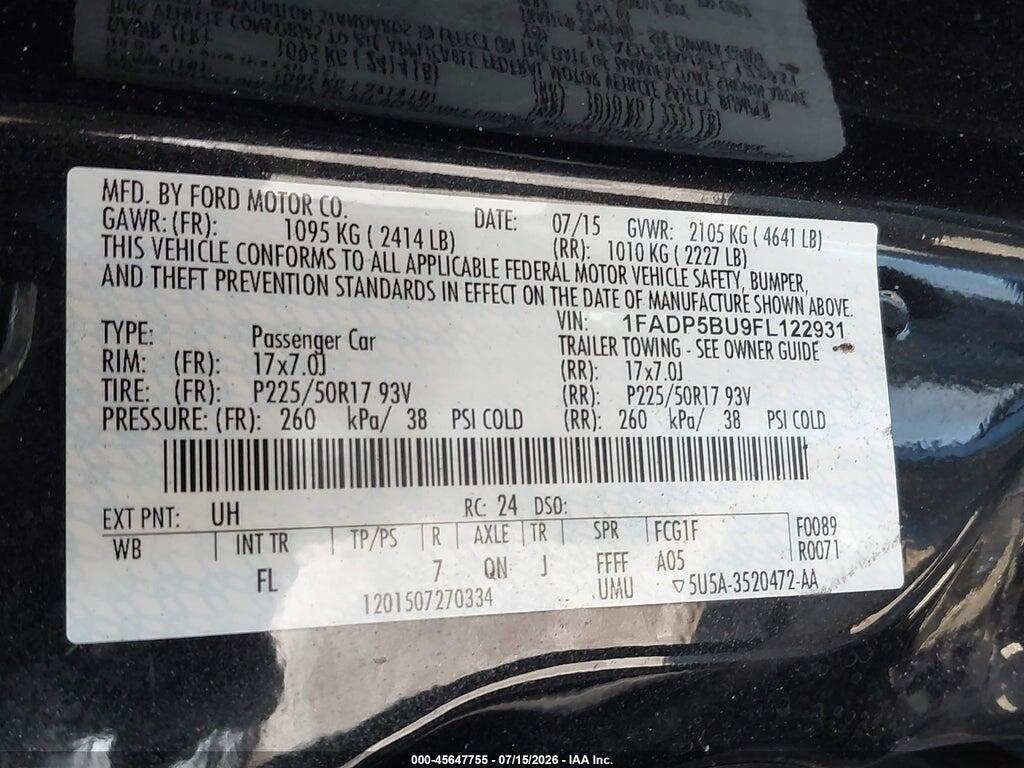1FADP5BU9FL122931 2015 FORD C-MAX HYBRID photo no. 9
