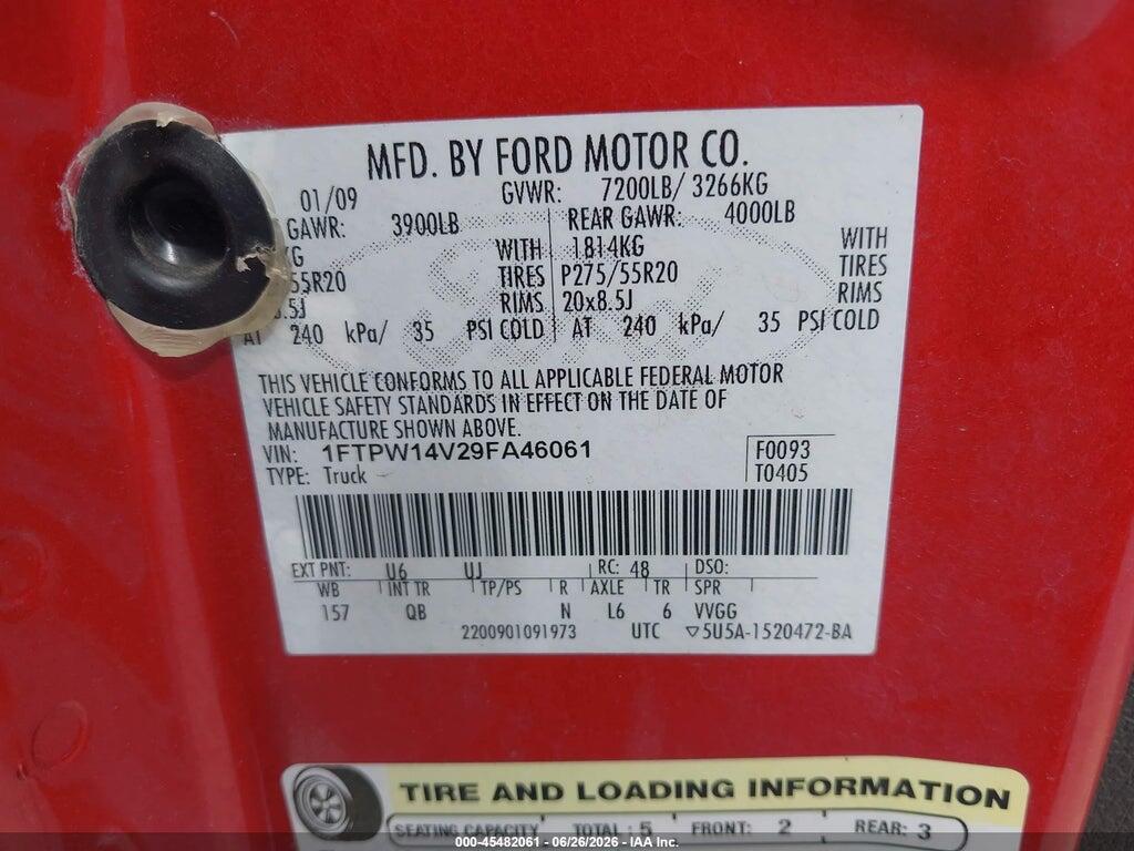 1FTPW14V29FA46061 2009 FORD F-150 photo no. 9